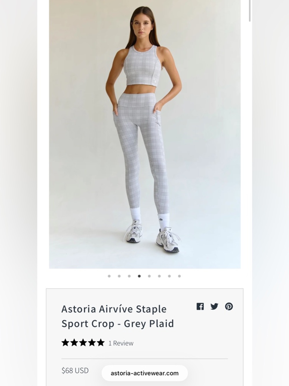 Astoria Activewear: Grey Plaid High-Waist Leggings & Crop Tank Set